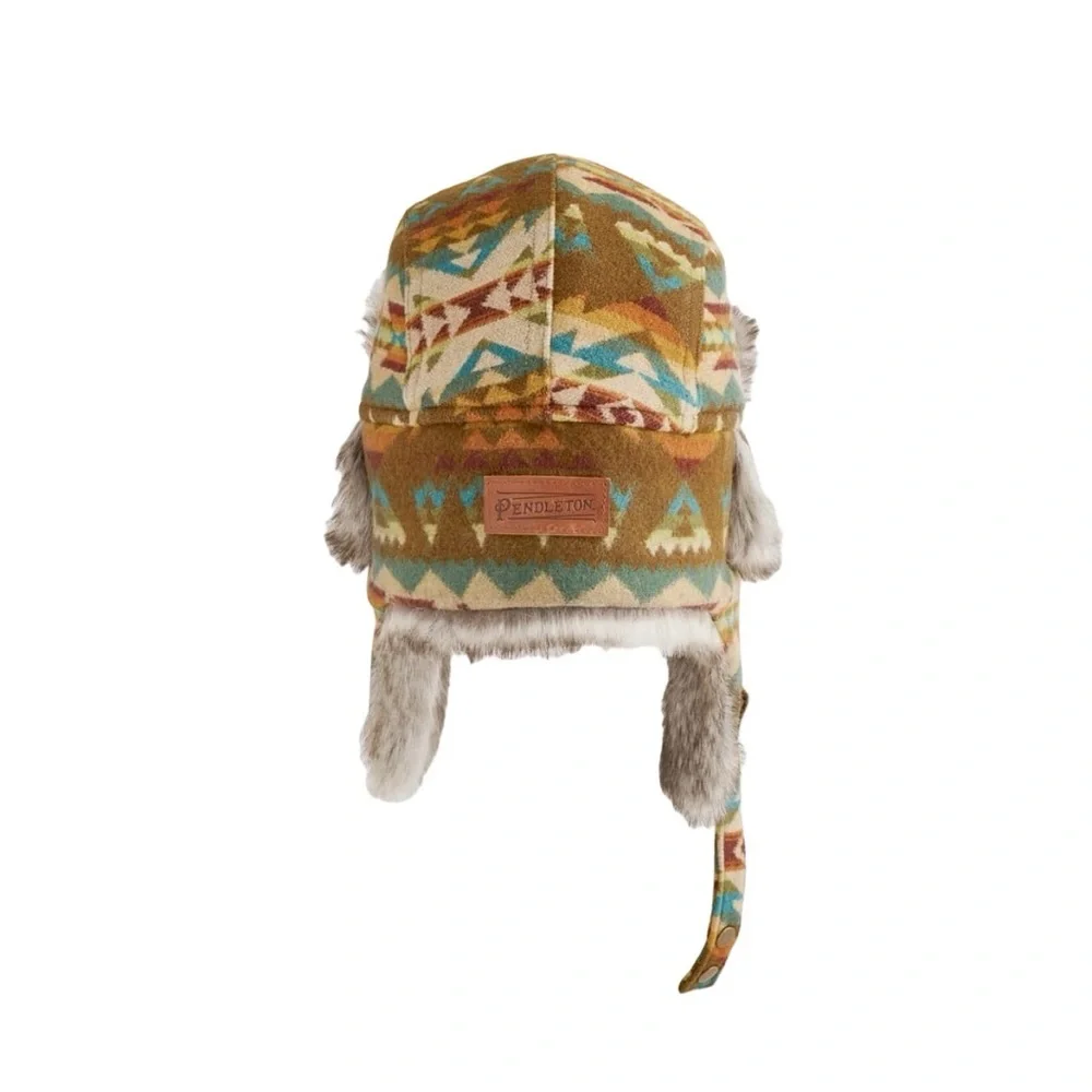 Pendleton 100% Wool Faux Fur Trapper Hat Solstice Canyon Southwestern MED unisex